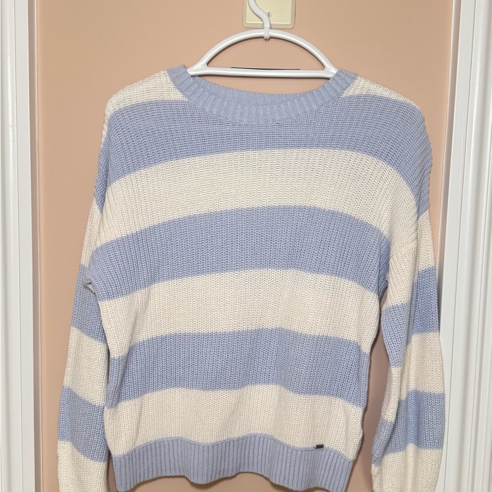 Hollister Blue & White Striped Chunky Ribbed Knit Sweater – Oversized XS